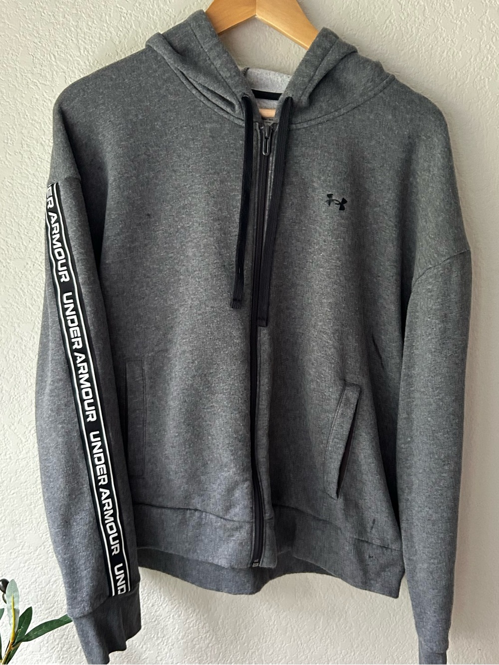 Under Armour Gray Zip-Up Hoodie with Branded Sleeve Tape
